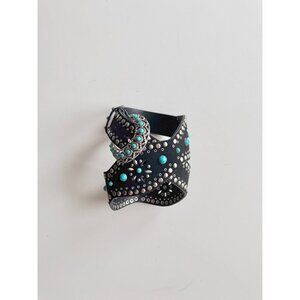 ROPER Black Leather Faux Turquoise Stone Studded Hip Belt, Size S
